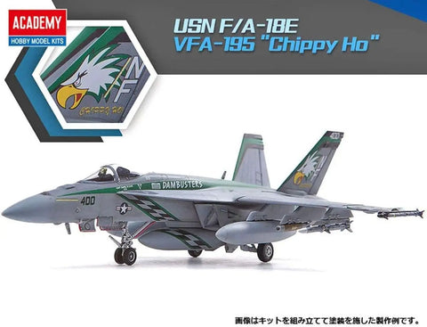 F A 18 E Super Hornet 1 72 Scale Plastic Model Kit Unpainted Assembly Ready To Paint Glue And Paints Sold Separately VFA 195 Combat Squadron Navy Aircraft Build Kit displayed with decals