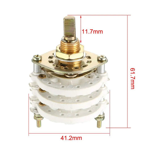 3P6T 3 Pole 6 Position 3 Deck Band Selector Rotary Switch with knob cap, 21 pins, panel mount, 61.7mm height, 41.2mm width
