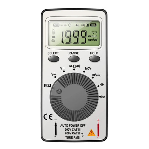 Front view of Auto Ranging Digital Multimeter With NCV Contact Tester Handy Pocket Size Voltage Current Resistance Continuity.