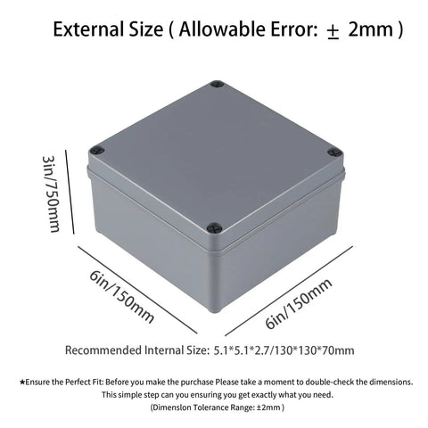 4 Pack Heavy Duty Abs Plastic Junction Boxes 6 In X 6 In X 3 In IP65 Waterproof Outdoor Electrical Conduit Enclosure showing dimensions and design