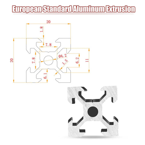 4 Pieces V Slot 2020 European Standard Aluminum Extrusion Profile 400mm Black Anodized Linear Rail cross-section diagram