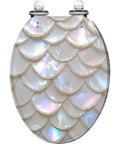 Elongated Resin Toilet Seat for Bathroom with pearlescent shell design, suitable for standard toilet sizes.