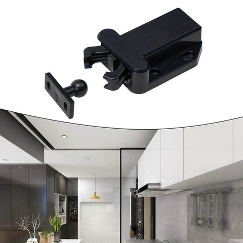 4-Pack Push To Open Cabinet Latch Catches For Drawers And Doors Touch Release No-Handle Mechanism Spring Loaded ABS Plastic Black