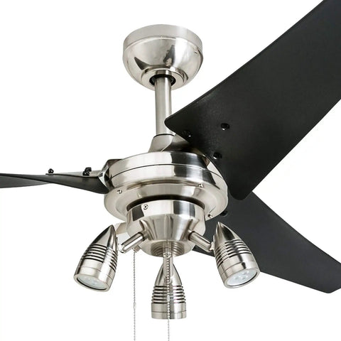 56 Inch Modern Ceiling Fan With LED Light And Pull Chain, Dual Mounting, Reversible Motor, High Performance Blades, Brushed Nickel Finish