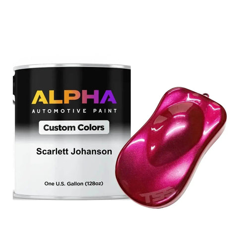 Shop Grade Basecoat Midcoat Automotive Paint Gallon 128oz with a vibrant pink color sample on display.