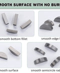 Woodruff key assortment in carbon steel; rectangular and semicircular keys in multiple sizes.