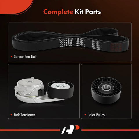 Serpentine Belt Drive Kit with Tensioner and Idler Pulley for Ram 1500 2500 3500 4500 5500, complete kit parts
