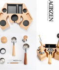 Wooden Espresso Tamper Holder 8 In 1 Coffee Bar Accessory Stand With Removable Knock Box Fits 51Mm And 54Mm Portafilters set with tools.