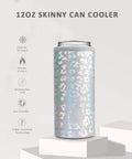 Laser Leopard Skinny Can Cooler Made With Double Wall Vacuum Insulated Stainless Steel To Keep Your Twelve Ounce Tall Boys Frosty All Night Long Perfect Bridesmaid Party Favors That Truly Hit Different, featuring a sleek design.