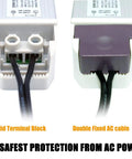 Close-up of 30W Dimmable LED Driver Power Supply From 120V AC To 24V DC Magnetic Transformer connections.