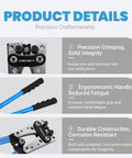 All In One Battery Cable Lug Crimper Kit With Heavy Duty Wire Cutter and ergonomic handle, precision crimping shown.