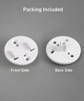 Two white round adapter plates (2-pack) for electric blind motors, front and back views.