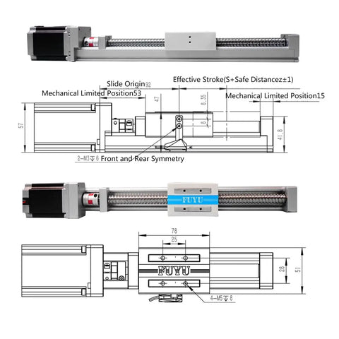 FSK40J 450mm Stroke Motorized Linear Guide Module With Ball Screw For CNC Linear Stage Nema 23 Stepper Ready diagram