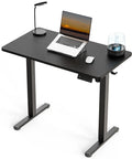 ExaDesk 35 By 20 Inch Electric Standing Desk Compact Height Adjustable Sit Stand Workstation Ergonomic Small Space Home Office Bedroom Black Smooth Motor with laptop and lamp