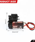 Upgraded 180 Motor And 32T Metal Gearbox Transmission For FMS 1 To 24 FCX24 Power Wagon Smasher V2 close-up with dimensions