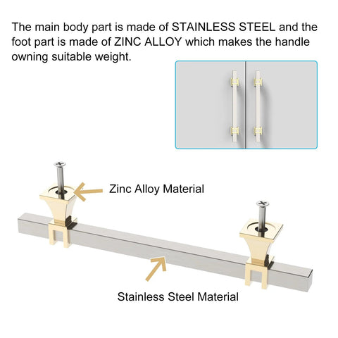 Diagram showing 10 Pack 3 Inch Cabinet Pulls Brushed Satin Nickel T Bar Drawer Handles with zinc alloy and stainless steel parts.