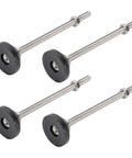 Stable 4 Pack 100mm Adjustable Leveling Feet with black nylon-rubber base and silver threaded rods for tables and chairs