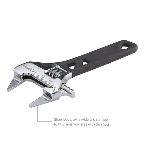 Slim Jaw 5.5 Inch Adjustable Wrench With 1 3 16 Inch Capacity, Narrow Profile For Tight Spots, Drop Forged Cr V Steel, Inch And Metric Scale