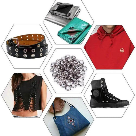 1/4 Inch Grommet Tool Kit With 100 Grommets And Punch Set For Fabric Leather And Canvas used on belts, bags, shoes, and clothing