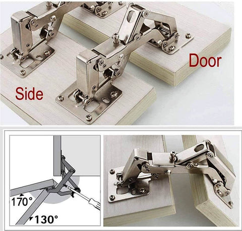 170 Degree Frameless Cabinet Door Hinges With Hidden Hydraulic Buffer Adjustable Mounting Soft Close Stainless Steel Damping installed on wooden door