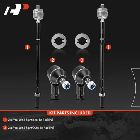 Front Inner And Outer Tie Rod End Kit For Mitsubishi Mirage And Mirage G4 2014 2015 2017 2018 2019 2020 2021 2022 2023 Replace Worn Tie Rods To Fix Loose Or Shaky Steering And Annoying Squeaks.