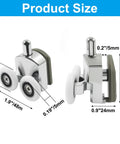 4 Pcs Curved Shower Door Rollers Replacement With 23mm Aluminum Alloy Wheels, Anti Collision Block And Screws shown with measurements.