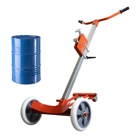 Badass 55 Gallon Drum Dolly Heavy Duty Drum Truck With Reinforced Steel Frame 1000 Lb Capacity with blue drum and wheels