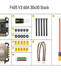 F405 V3 60A 30x30 stack components including All In One FPV Flight Controller And BLHeliS 60A Four In One ESC Stack For Freestyle Drones