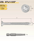 410 Stainless Steel Deck Screws Seven By One And Five Eighths Inch 100 Pack Torx T15 Drive Beefy Outdoor Wood Fasteners