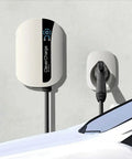 Level 2 EV Charger With CleverKey AI, 48A 240V J1772 EVSE, WiFi Enabled charger mounted on wall with electric vehicle plugged in