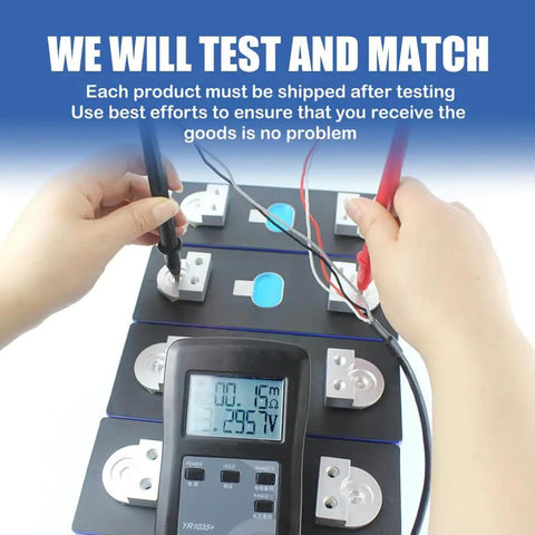 Testing of 4 Pack LiFePO4 Deep Cycle Batteries 12V 330Ah MB31 Cells With Double Hole Studs using multimeter.