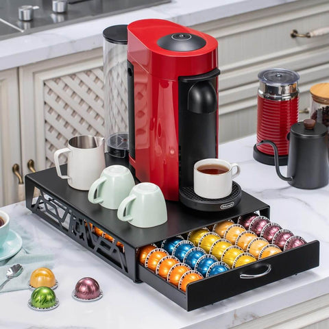 Modern Black Metal Vertuo Pod Storage Drawer For Coffee Machines Space Saving Capsule Organizer That Holds 50 Vertuo Pods Industrial Chic