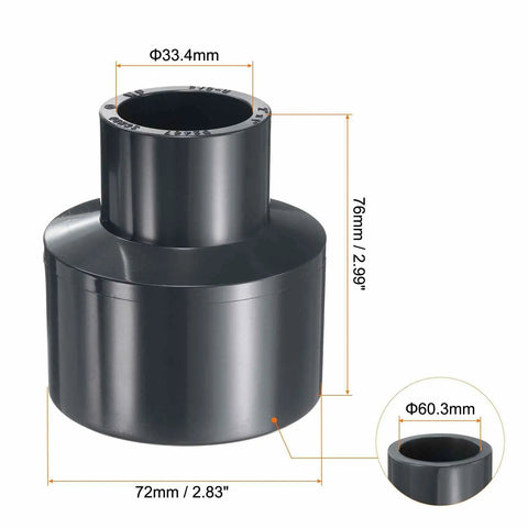 PVC Reducing Coupling 2 X 1 Inch 2 Pack DWV Sewer And Drain Pipe Fittings Adapter with diameter measurements