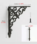 Rock Solid Vintage Cast Iron Shelf Brackets With Ornate European Scroll Design And Heavy Duty Floating Wall Mount Support, 18.8cm x 25cm.