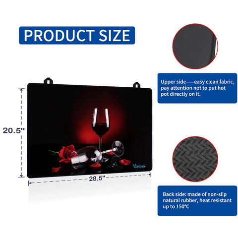 Extra Thick Stove Top Cover For Electric Stoves, Natural Rubber Glass Top Protector, Rose print, 28.5 x 20.5 inches, heat resistant.