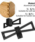 Top Shelf Dovetail Marking Jig And Mortise Layout Gauge For Hand Tool Woodworking Projects, aluminum alloy, with measurements for soft and hard wood.