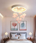 Fairy LED Ceiling Light With Romantic Glow, Stepless Dimming, And Remote Control Chandelier in pink kids room setting