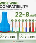 Heavy Duty Waterproof Wire Connectors With Silicone Sealant For Landscape Lighting Irrigation And Sprinkler Wiring Low Voltage 22 To 8 Awg three connectors in blue and copper sizes 22-8 AWG