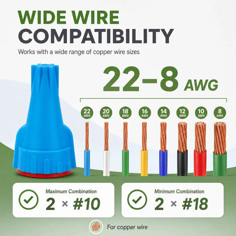Hella Solid Waterproof Wire Connectors With Slick Silicone Sealant No Hassle Heavy Duty Low Voltage Connector Nuts For Landscape Lighting Irrigation Wiring 5 Pack 22 To 8 Awg with a blue connector and various wire sizes.