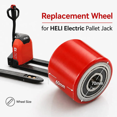 Heavy Duty Electric Pallet Jack Replacement Wheel With Bearings Fits Heli DC-15 And DC-20 Forklift 70Mm X 60Mm showing size dimensions.