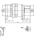 Rugged And Ready Helical Planetary Gearbox Reducer dimensions and angles, designed for 60mm 200W AC Servo Motor, with an 11mm input shaft.