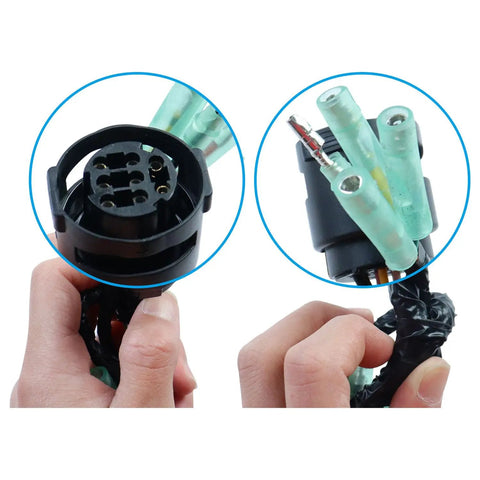 Hand holding connectors of 12V Marine Outboard Ignition Key Switch Panel, Single Engine On Off Assembly, Replacement Control Box for Yamaha