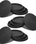 Top Notch 2.5 Inch Furniture Coasters 12 Pack Non Slip Bed Leg Pads Rubber Floor Protectors stacked in solid black.