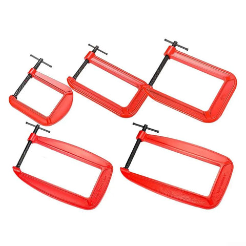 Massive 110mm Jaw G Clamp With Deep Throat For Welding And Woodworking Projects Made From Durable Cast Iron Rust Resistant Orange Finish Heavy Duty C-Clamp For Gluing And Assembly Tasks No Sweat Guarantee - Set of C-Clamps in Red.