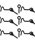 Heavy Duty Zinc Plated Carbon Steel Cabin Hook And Eye Latch In Matte Black To Lock Cabinets Tight Slick Action Every Time Six Piece Set with six hooks