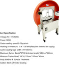 No Sweat Cross Shape Full Circle Case Sealer Machine 0 To 15 Pcs Min Electric Cart Taping Dispenser For Small Business Shipping Heavy Duty Servo Control 110V with orange sealing arch and control panel.