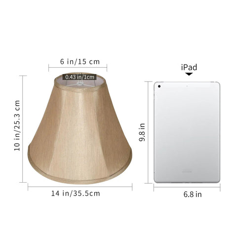 Gold Bell Lamp Shades Set Of 2 For Table Lamps Traditional Linen Spider Shade With Elegant Gold Fabric size comparison to iPad