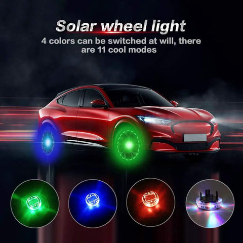 Solar Car Wheel Hub Lights Led Tire Lights With Motion Sensor Four Pack Colorful Waterproof Rim Lamps For Cars