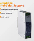 Heavy Duty Industrial Din Rail Power Supply 60 Watt 24 Volt 2.5 Amp side view with connection terminals and safety features.