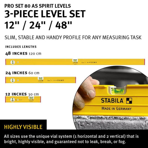 Built Solid Three Piece Spirit Level Kit Including 48 Inch 24 Inch Plus 12 Inch Precision Vials With Heavy Duty Lockable Case And Coated Beams For Dead On Layouts Every Single Project